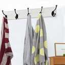 Wood Coat Rack Wall Mounted - 22 Inches, 5 Hooks, Heavy Duty, for Coat Hat Towel Purse Robes Mudroom (White Base & Black Hook)