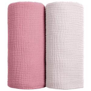 lulumoon Muslin Swaddle Blanket Baby - Cotton Swaddling Blanket Soft Baby Receiving Blankets Neutral 2 Pack, (Pink)