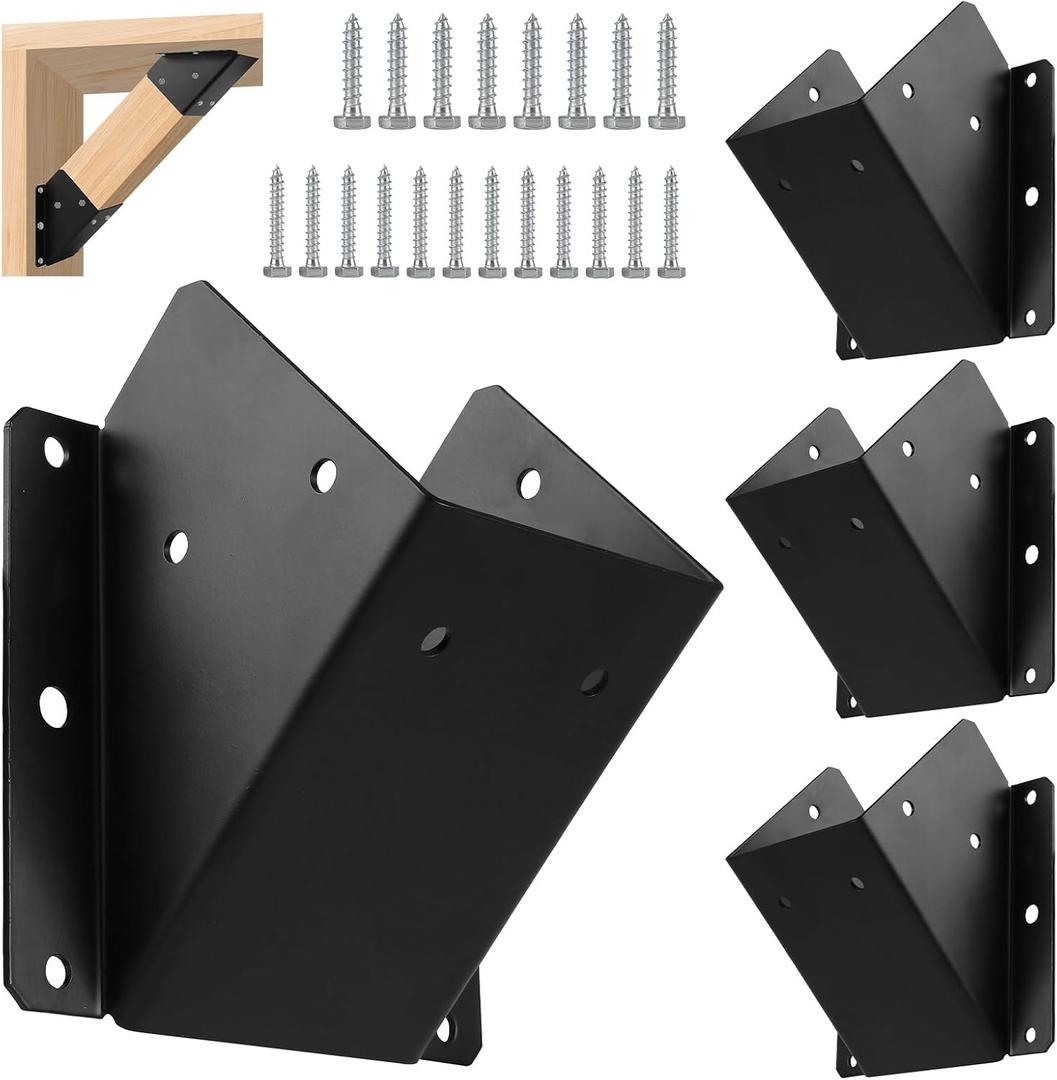45-Degree Angle Bracket for 4x4 Post(Actual 3.5''x3.5''), Heavy Duty Connector Brace 45-Degree Pergola Support Brace for Pergola, Gazebo Wood Post 4 Pcs
