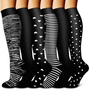 Copper Compression Socks for Women & Men (6 pairs) - Best Support for Nurses, Running, Hiking, Recovery (Black, M)