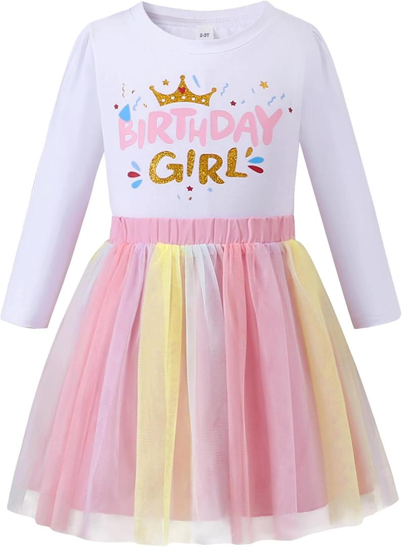 LYSMuch Toddler Baby Girls Birthday Outfits Princess Long Sleeve Shirt Mesh Tutu Skirt Set (6-7 Years, White)