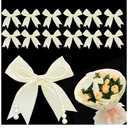12 Pcs Pearl Bows for Bouquets White Pearl Bow Cake Toppers Decorations Satin Ribbon Bowknot for Flower Toppers DIY Craft Birthday Wedding Bridal Shower Engagement Bouquets Accessories