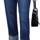 luvamia Straight Leg Jeans for Women Trendy Cropped High Waisted Cuffed Hem Stretchy Boyfriend Capri Jeans with Pockets (Large, Darkness Blue)