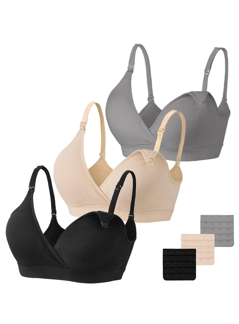 Vinfact 3 Pack Nursing Bras for Breastfeeding Seamless V Neck Maternity Bra Women Pregnancy Breastfeeding Bra M