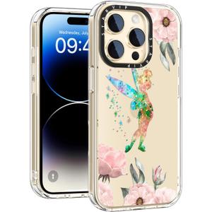 Wildflower Phone Case for iPhone 14 Pro Max Cute Trendy Aesthetic Floral Design for Women & Girls - Military-Grade Drop Protection - Clear Hard Shell Protective Cover - A Fairy and Flowers