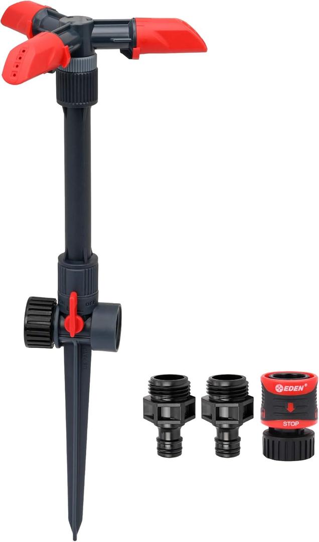 Eden 94141 Adjustable 360 Revolving Sprinkler for Lawn and Garden  15 Nozzles, 5" Riser, Spike Base
