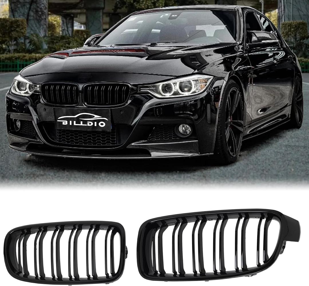 F30 Black Kidney Grille - Double Slats, Compatible with 2012-2018 BMW 3 Series F30 F31