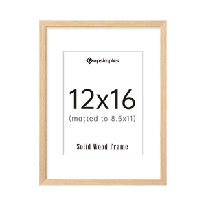 upsimples 12x16 Frame, Natural Solid Wood Picture Frames, Display 8.5x11 with Mat or 12 x 16 Without, Vertical & Horizontal Wall Hanging, 1 Pack, Natural
