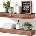 24x3x7 inch Floating Shelves Wall Mounted - Set of 2 Brown Rustic Solid Wood Wall Shelf - Heavy Duty Decorative Fireplace Mantel for Living Room, Bedroom, Bathroom, Kitchen, 24x3x7-hollow-2pack