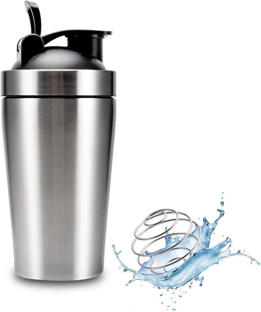 VALESKA Stainless Steel Protein Shaker Bottle, 20-Ounces, Insulated, Leak Proof, BPA Free, Dishwasher Safe, Perfect for Gym Workout