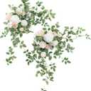 Ling's moment 2PCS Artificial Floral Swags Arch Flowers Wedding Centerpieces Flower Rose Garland Mantel Greenery Arrangements for Sweetheart Welcome Signs Decor Wall Window Home Decor White & Sage