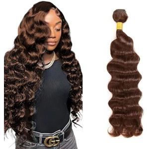 Chocolate Brown Human Hair Bundles Color 4 Deep Wave Bundles Niegmeag Peruvian Grade 8A Virgin Remy Hair 1 Bundle 18 Inch Double Weft Hair Weave 100g
