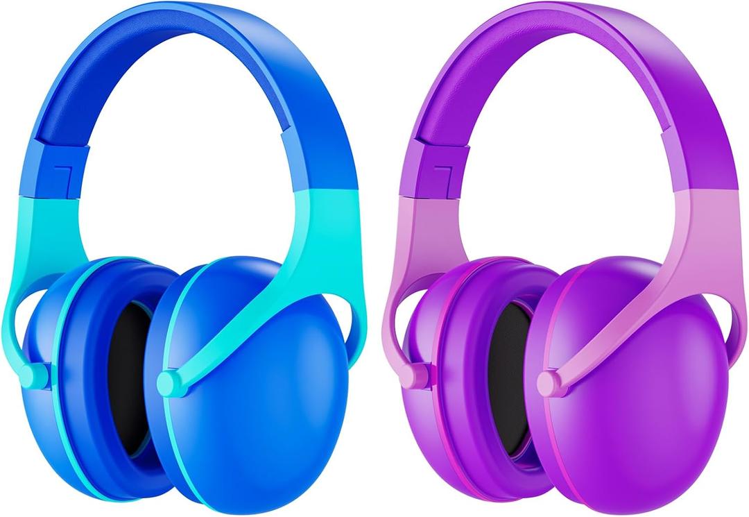 ProCase 2 Pack Noise Cancelling Headphones for Kids, Kids Ear Protection for Monster Jam Truck, Hearing Protection Noise Reduction Earmuffs for Sensory Autism Toddler Children -Purple & Indigo