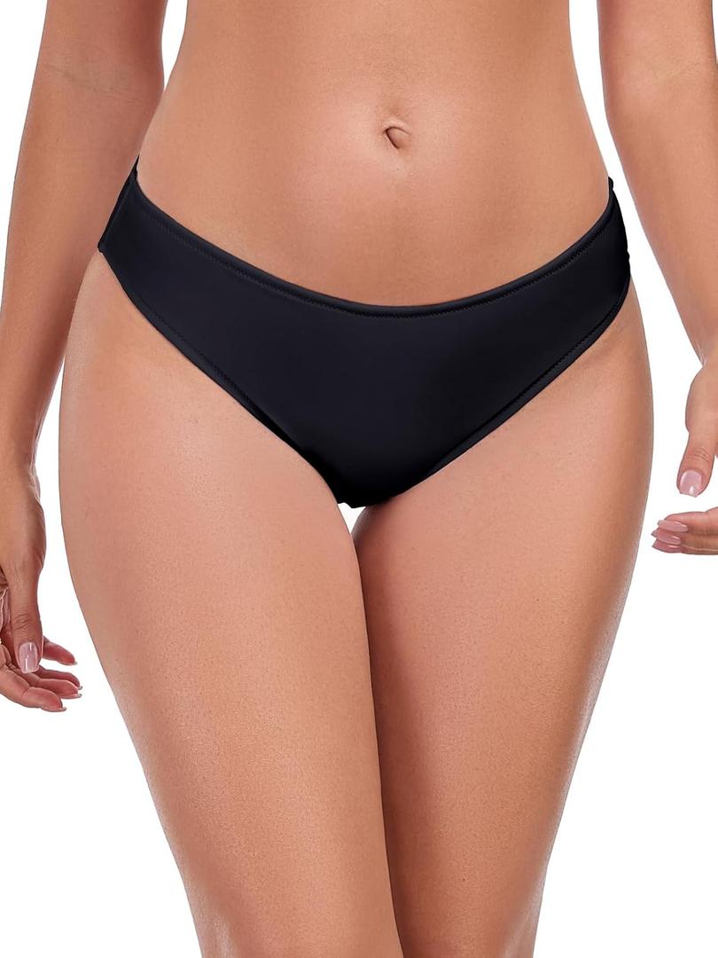 RELLECIGA Womens Low Rise Bikini Bottom Cheeky Swimsuit Bottom (Large, Black)