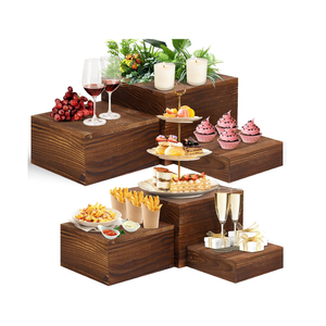 6 Pack Wooden Risers Display Stands Rustic Wood Cake & Cupcake Stands for Party Square Food Risers for Buffet Wooden Crates for Display Home Decor