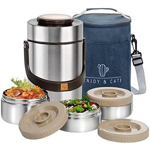 Pawovdeq 67 oz Adults Stainless Steel Vacuum Insulated Wide Mouth Soup Food Thermo Hot Food Jar with Keep Thermal Portable 3 Tier Stackable Bento Hot Food Containers Lunch Boxes (67 oz Silver)