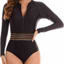 YATEEN Womens Athletic Training Swimsuit Long Sleeve Rashguard (Small, #16 Black)