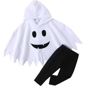 Noubeau Toddler Baby Boys Girls Halloween Costume Ghost Cloak Hooded Top Black Pants Boo Spooky Ghost Costume Cosplay Clothes (2-3 Years, White)