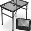 2Ft Small Folding Table with Carry Handle, Adjustable Height 10.622 in, Black Metal Mesh, Portable & Compact Indoor/Apartment/Card/Side/Grill Table, 23.615.8 in, 4 lb, 66 lb Capacity