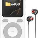 64GB MP3 Player with Bluetooth,Portable HiFi Lossless Sound Bluetooth MP3 Player with Speaker,Voice Recorder,Shuffle for Sport,Hiking,Running,Micro SD Card up to 128GB(Earbuds Included) (white)