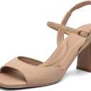 NEWBELLA Women's Chunky Heel Sandals - Open Square Toe Ankle Strap Dress Sandals with Buckle, Comfortable High Heel Slingbacks for Office, Party & Evening Wear