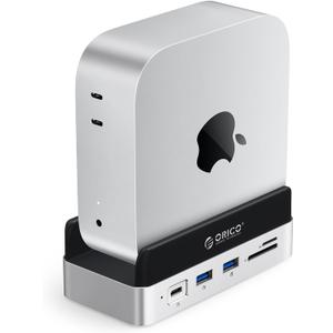 ORICO MiniDock and Stand Compatibility with Mac mini M4, 9-in-1 Aluminum Hub with 2TB NVMe M.2 SSD, 10Gbps USB-C & USB-A,5Gbps USB-A,4K HDMI, Gigabit Ethernet, SD/TF Card Readers,Type-C(PD3.0)
