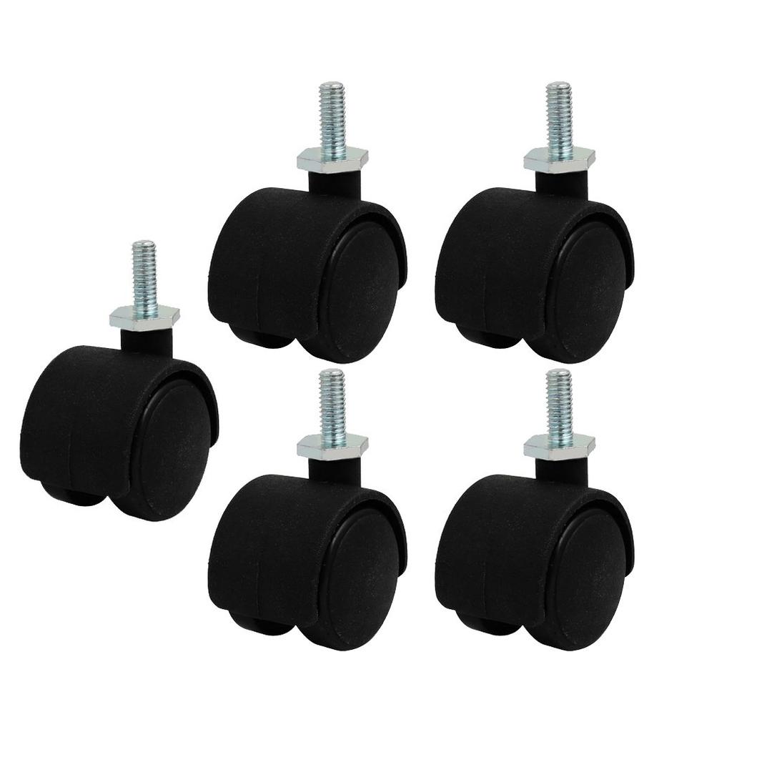uxcell 1.2-inch Nylon Wheel M6 Threaded Stem Mount Rotary Non-Brake Swivel Caster 5pcs