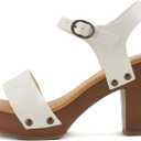 Soda CHIVAS ~ Women's Bold Buckles Studded Wedge Sandal (7.5, White Pu)