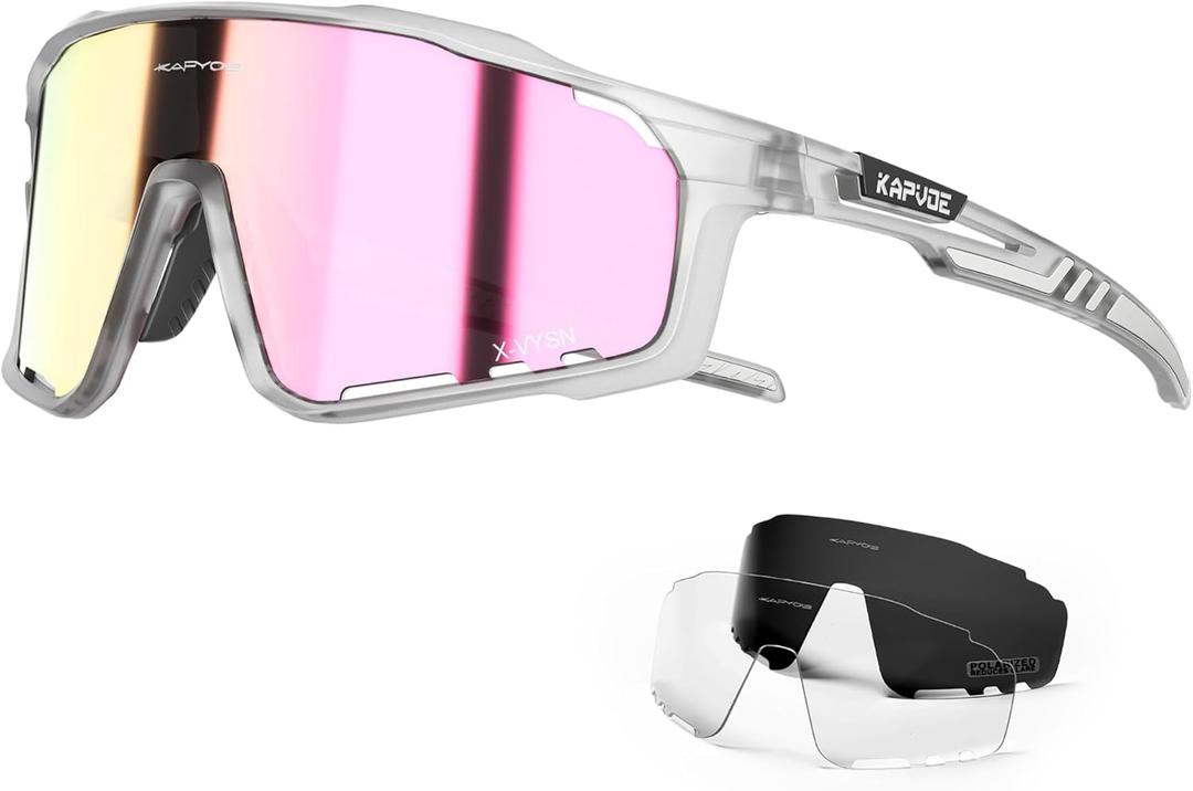 KAPVOE Polarized Cycling Glasses Men Women Mountain Bike Glasses MTB Riding TR90 Sport Sunglasses Running Bicycle K76 (A57)