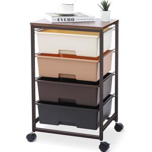 SYKIARIOL Utility Cart with 4 Drawers, Rolling Storage Cart with Drawers, Storage Rolling Drawer Cart, Brown