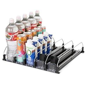 Hodge Home Essentials Black Spring-Loaded Drink Dispenser for Fridge – Automatic Beverage Pusher Organizer for Cans & Bottles – Self-Facing Refrigerator Can Dispenser, Soda Organizer for Kitchen
