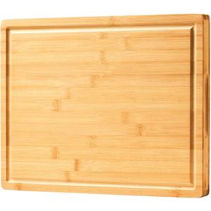 Large Bamboo Wood Cutting Boards for Kitchen, 1" Thick Charcuterie Boards, Butcher Block with Juice Grooves & Handles (Natural)