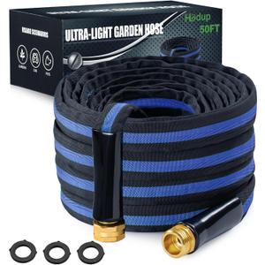 Ultra Lightweight 50FT Garden Hose - Heavy-Duty Kink-Free Flexible Hose, Non-Expanding Design with Aluminum Brass Fittings, Crush-Proof for Yard/Lawn/Outdoor Use (black-blue, 50 FT)