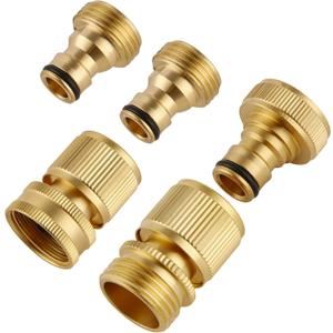 BILAL Quick Connect Hose Fittings, Garden Hose Quick Connect Kit, Solid Brass Standard 3/4 Inch GHT Thread Fitting No-Leak Water Hose Female and Male Adapter (5 pc Connect Set)