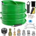 Sewer Jetter Kit for Pressure Washer,Water Jet Drain Cleaning Hose with Corner Rotating Button Spring Nose 1/4" NPT Sewer Cleaning Tool High-Pressure Nozzles,5800 PSI 100 FT