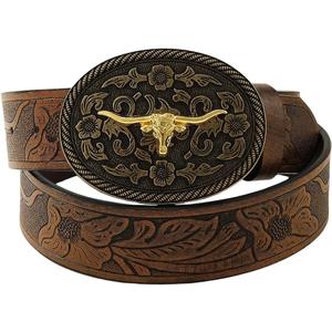 Verdusa Women's Vintage Western Leather Buckle Belt (Cow Brown)