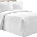 Lush Decor French Country Geo Bedspread King Size 3 Piece Set White - Quilted Bedding Set King Bedspread - White Quilts - Lightweight Bedspreads