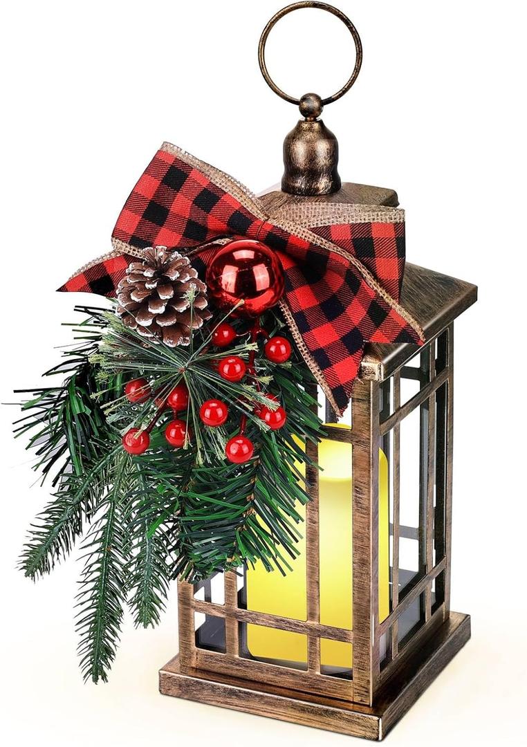 Christmas Decoration Christmas Lanterns with Led Light, Vintage Flickering Flameless Candle Lantern, Decorative Hanging Lantern for Indoor Outdoor Patios Front Porch Table Decor