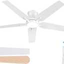 POCHFAN 52 Inch White Ceiling Fans with Lights and Remote, Flush Mount Low Profile Ceiling Fan for Bedroom, Living Room, Patio, Dimmable 6 Speeds Noiseless Reversible, ETL Listed
