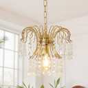 Gold Crystal Pendant Lights, 12 Inch Modern Chandelier Light Fixture, E26 Pendant Lighting Fixtures for Kitchen Island, Vintage Hanging Light for Dining Room Living Room Bedroom