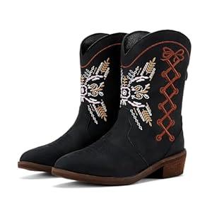 BMCiTYBM Toddler Little Girls Boys Cowboy Cowgirl Boots Kids Pointed Toe Western Boots Mid Calf Side Zipper Riding Shoes for All Seasons Black Size 7 Toddler