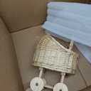FRCOLOR Hand Woven Rattan Stroller, Wicker Baby Carriage for Baby Shower, Vintage Wicker Basket Flower Girl Baskets/Wedding Parties/Home Decoration/Flower Shop Display(13.77X10.43X7.48In)