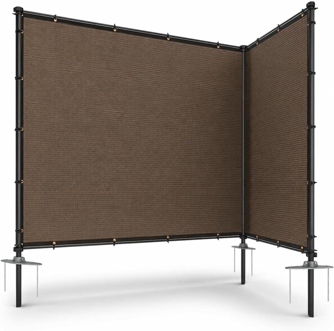 6' x 12' Privacy Fence Screen Sets with Iron Poles Ground Spikes Metal Frame Outdoor Privacy Shade Cover for Yard Backyard Patio, Brown