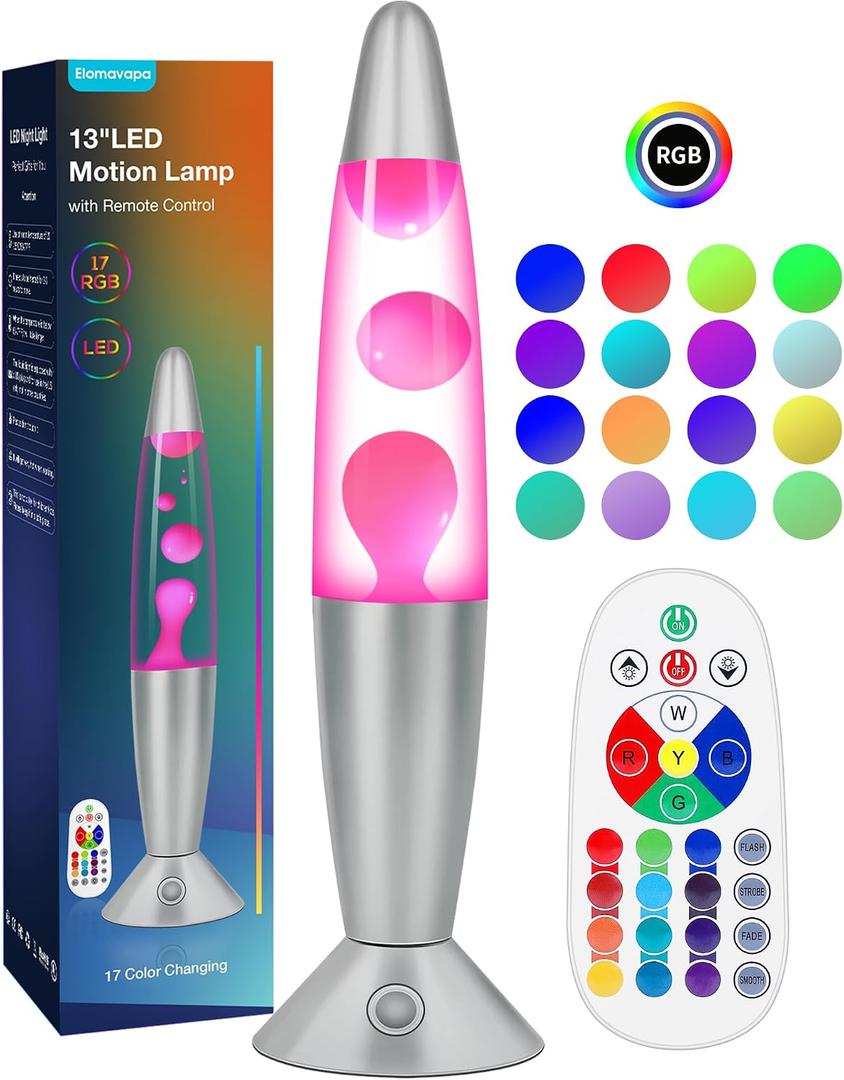 Elomavapa 17 Colors Changing Liquid Motion Lamp with Remote: 13.5" Pink LED Night Light for Kids Adults - Relaxing Table lamp for Bedroom Office - Glitter Mood Lighting for Home Decor Birthday Gifts
