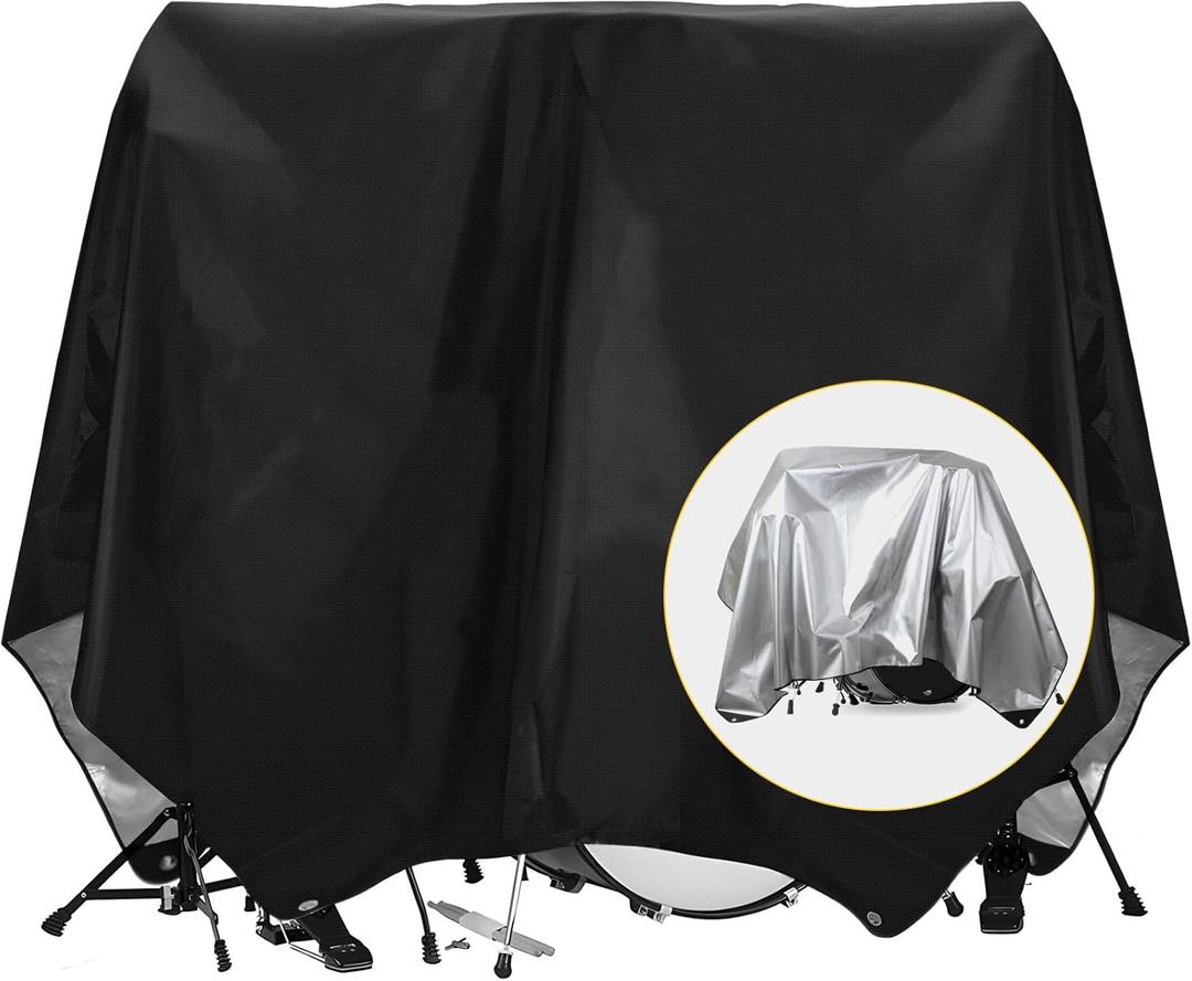 Gasadar Drum Set Dust Cover Water-Resistant Dustproof Protective Cover for Most Drum Frames and Kits with Weighted Corners and Bag 108"L x 80"W Black