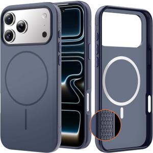Magnetic for iPhone 17 Pro Max Case, Premium Silicone [Anti-Slip][Metallic Buttons][Strong Magnets] 3.0mm Thicken Shockproof Protective Phone Case for iPhone 17 ProMax 6.9 inch, Lake Blue