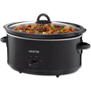 Gourmia Slow Cooker - 6 Quart Removable Ceramic Pot, Manual Controls with 3 Temperature Settings, Dishwasher Safe Crock and Glass Lid, Black