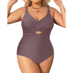 Daci Plus Size One Piece Swimsuits - Tummy Control Bathing Suit for Women Cutout Swimwear (Brown, 22 Plus)