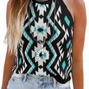 MARZXIN Women Sleeveless Sweater Tank Round Neck Casual Aztec Geometric Knit Sweater Top , Size L