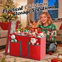 2 x Christmas Figurine Storage Box & Nutcracker Storage Containers with Visible Lid for 15-inch Collectibles, Large Holiday Ornament Decor Organizer Keeps 8 Figurines, Xmas Decoration Storage Box, Red